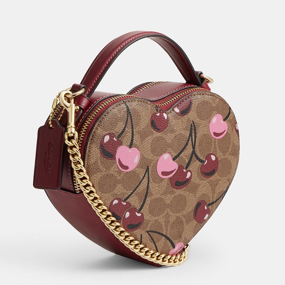 Coach Handbags - Heart Crossbody Bag In Signature Canvas With Cherry Print